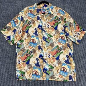 Vintage 90s Hawaiian Shirt Mens Large Pineapple Hula Scene Aloha Camp